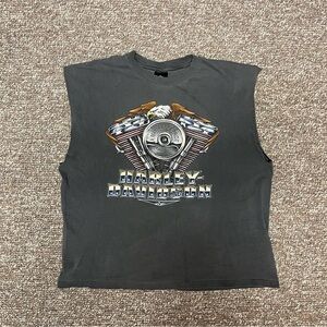 90s Harley Davidson Single Stitch Cut-Off Grunge x Biker Sleeveless Graphic Tee